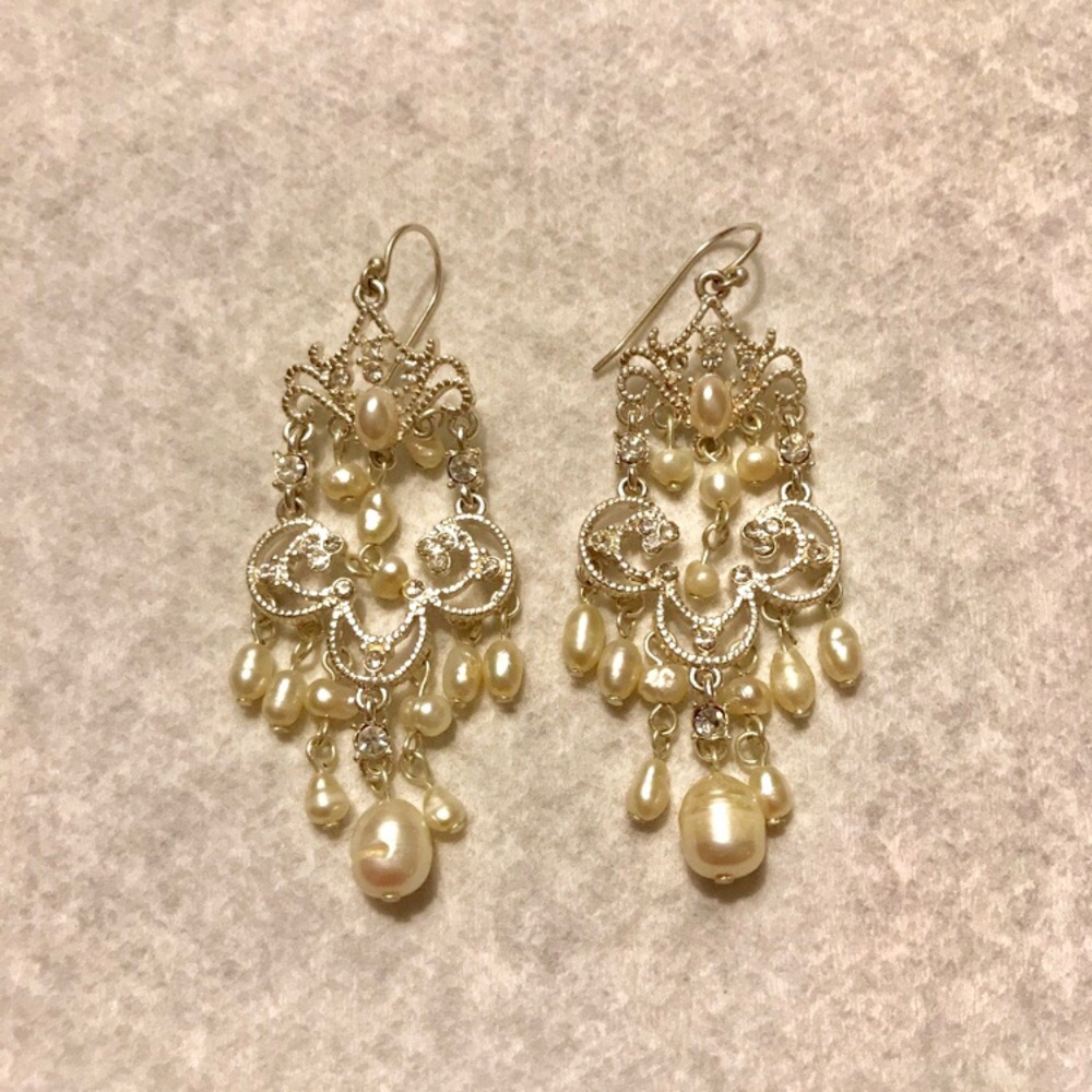 Pearl and rhinestone chandelier earrings